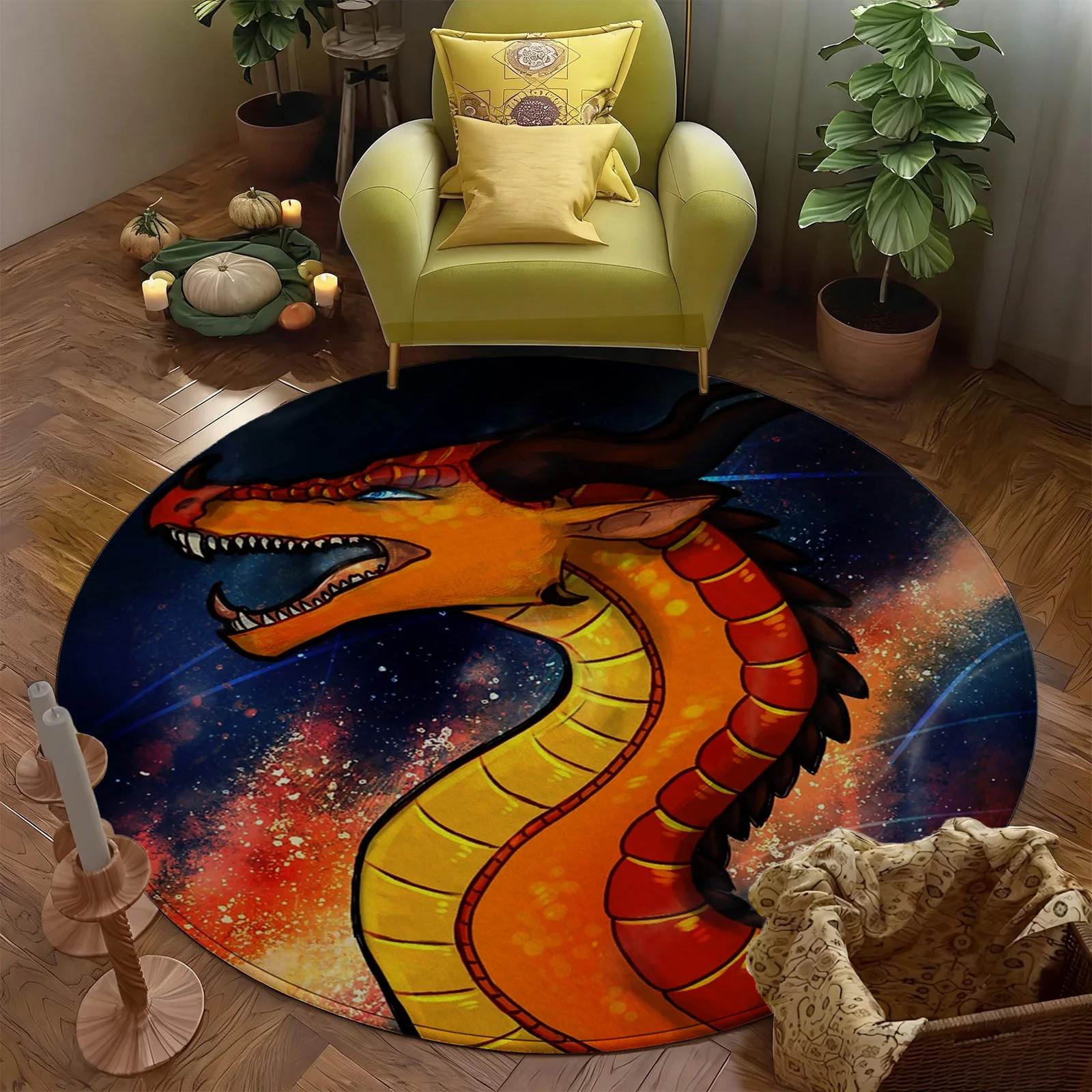 Large Round Galaxy Dragon Rug Modern Cosmic Space Animal Print Area Mat for Living Room Home Decor Accent Carpet - view 4