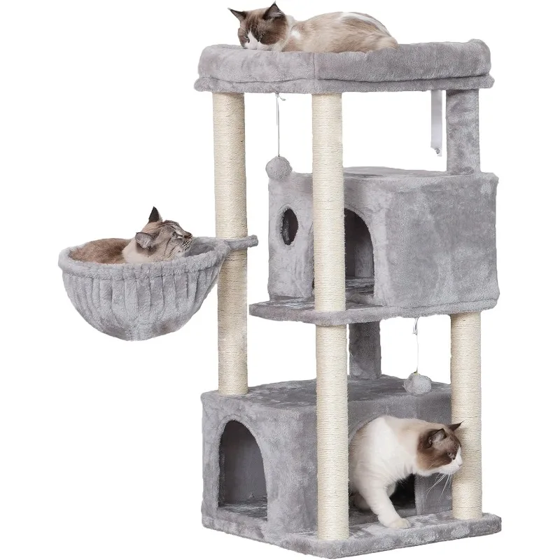 

Cat Tree,Multi-Level Cat Condo for Large Cat Tower Furniture with Sisal-Covered Scratching Posts,2 Plush Condos,Plush Perches