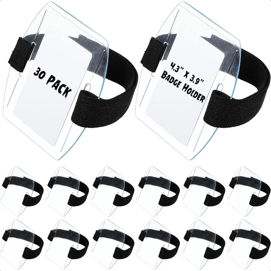 

30 Pcs Arm Badge Holder Armband ID Card Holder with Hook and Loop Fastener Clear Plastic Name Tag Badge Carrier Universal Size
