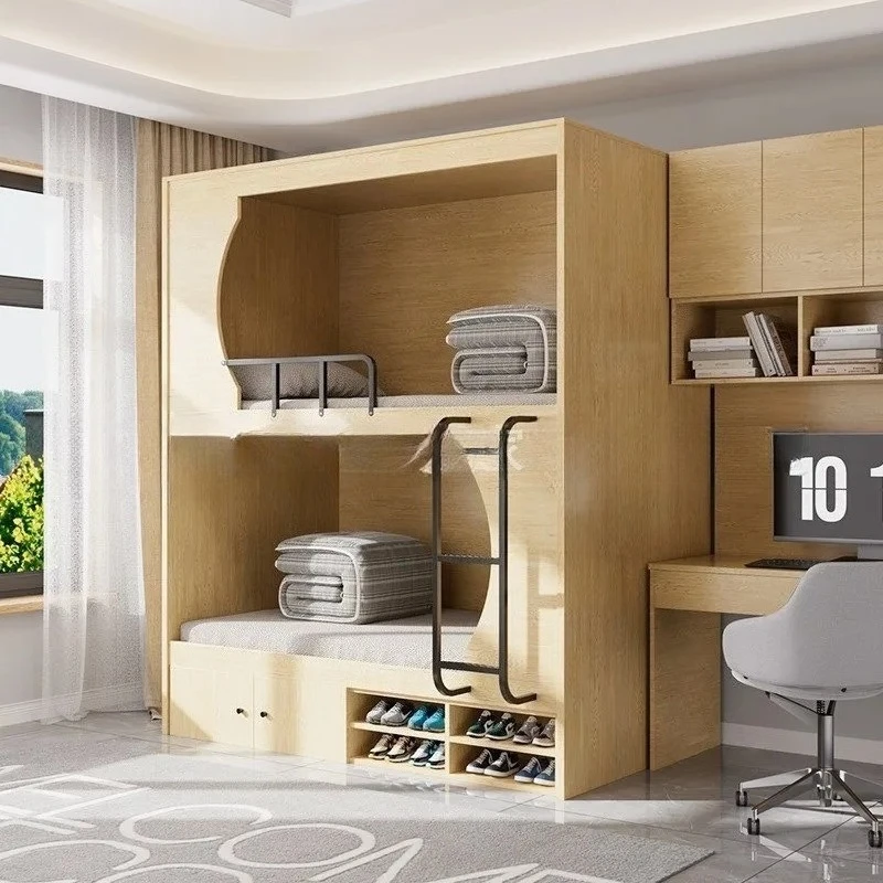 Solid Wood Space Capsule Bunk Bed Luxury Double Deck for Student Dormitory Youth Hostel E Sports Hotel Comfortable Sleeping