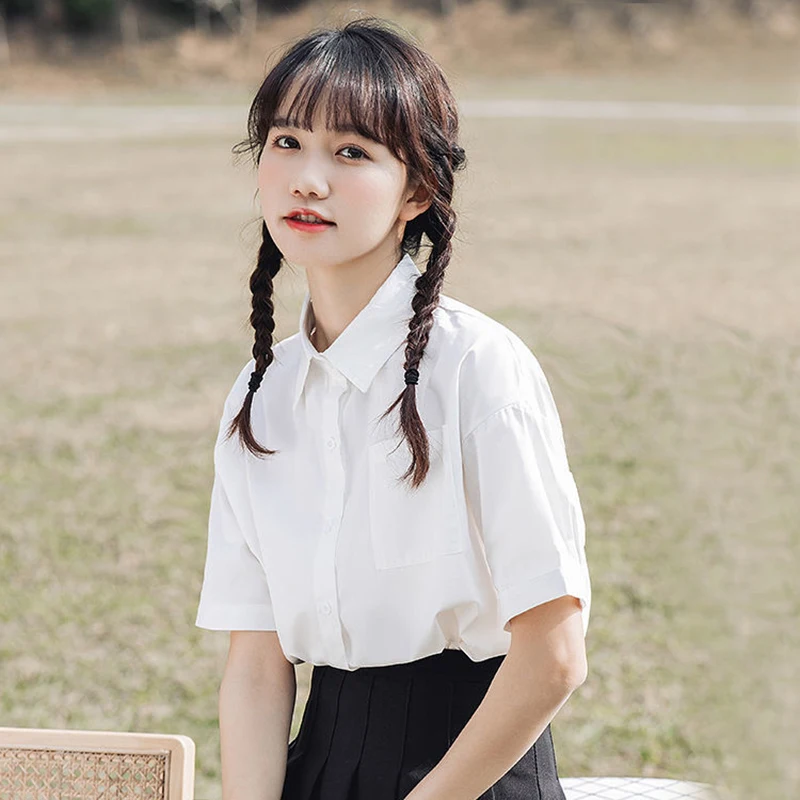 Loose ort Sve JK irt Women's Summer aduation Season White irt College Sle Class orm Outerwear Button up irt