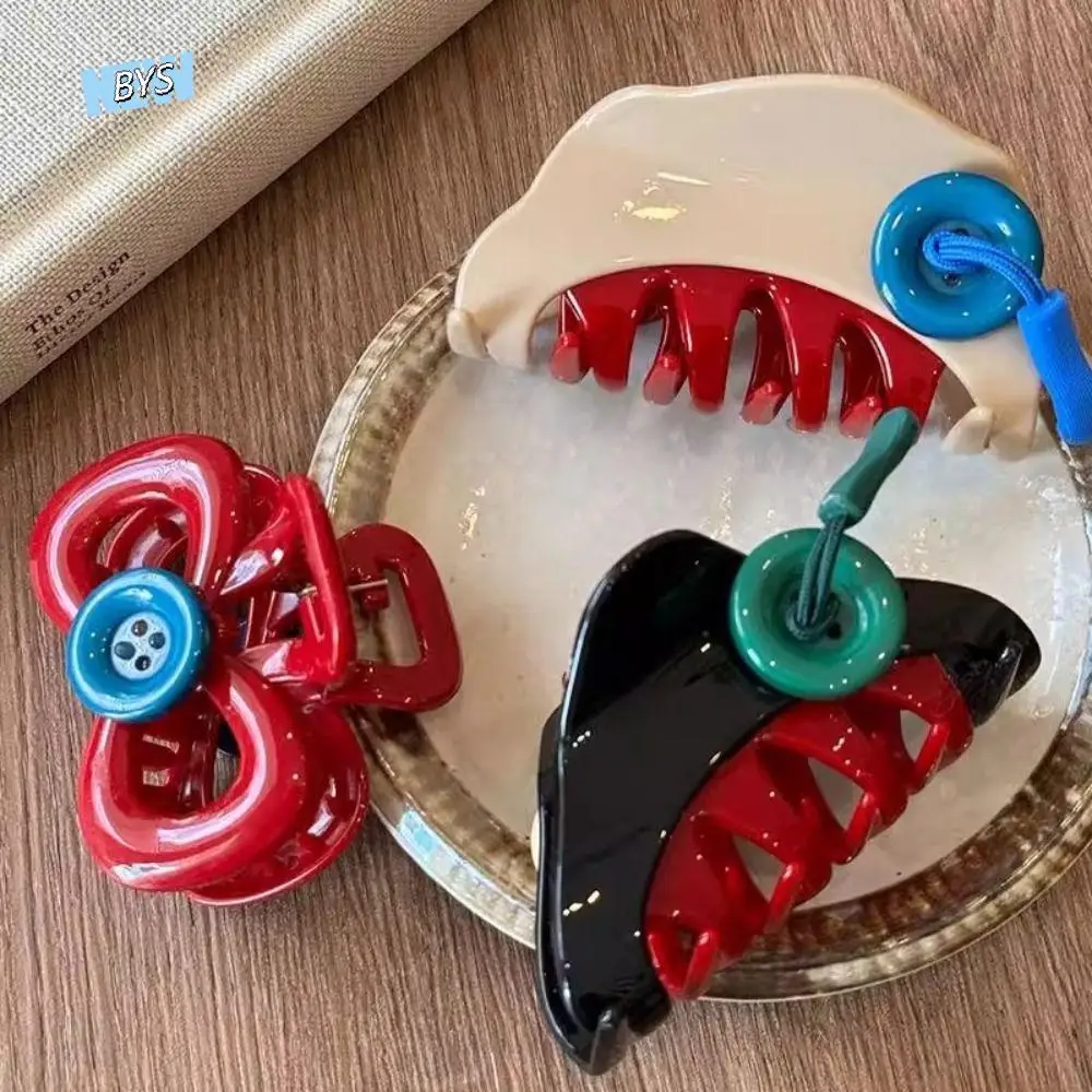 

Korean Style Button Hair Claw Ponytail Hairpin Shark Clamp Bow Hair Clip Hair Accessories Fashion Design Acrylic Hair Claw Women