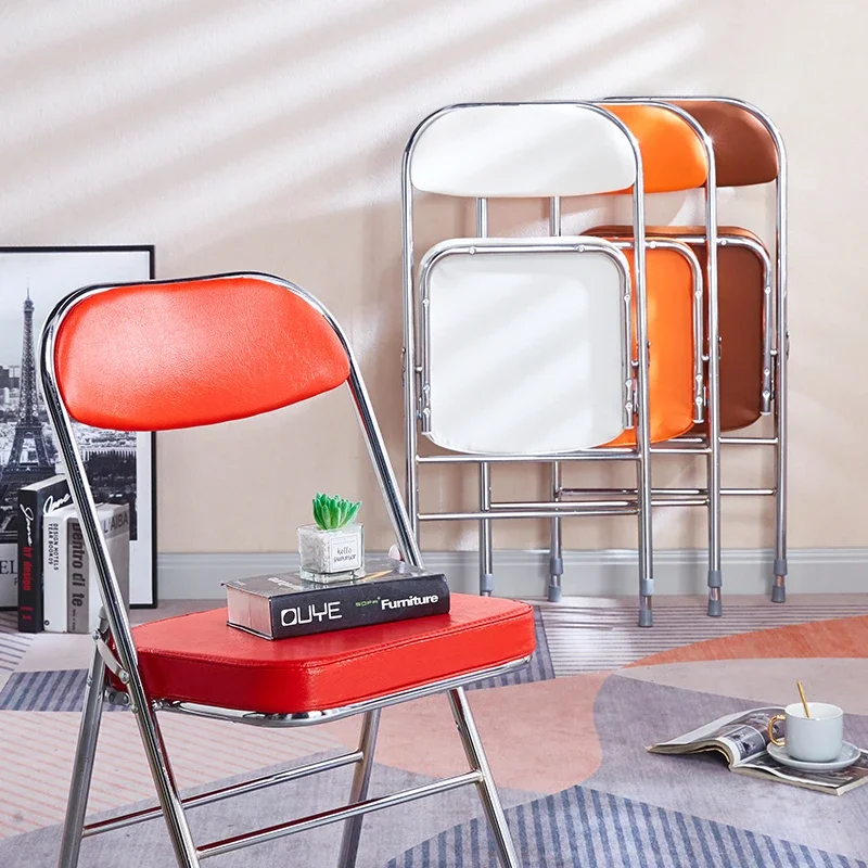 Exquisite Office Chair Conference Chair Electroplating Folding Hotel Food Stall Red Leather Dining  Hot