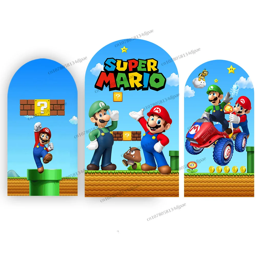 Arch Backdrop Super Mario Birthday Decorations Children Bros Party Background Cover Sky Blue Yellow Baby Shower Banner Props