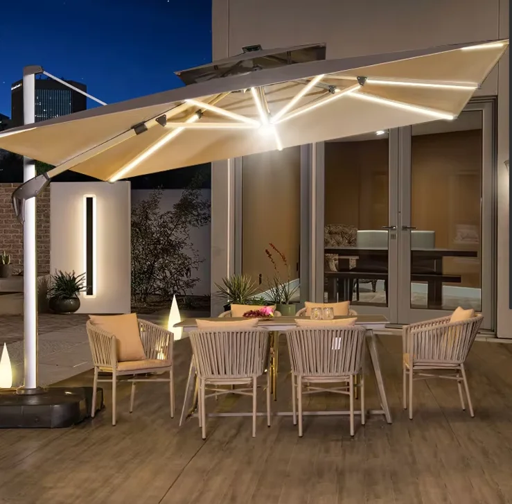 

Modern Outdoor Parasol Solar Light Foldable Garden Umbrella Stall for Villa Balcony Sun Umbrella for Park Dining Base