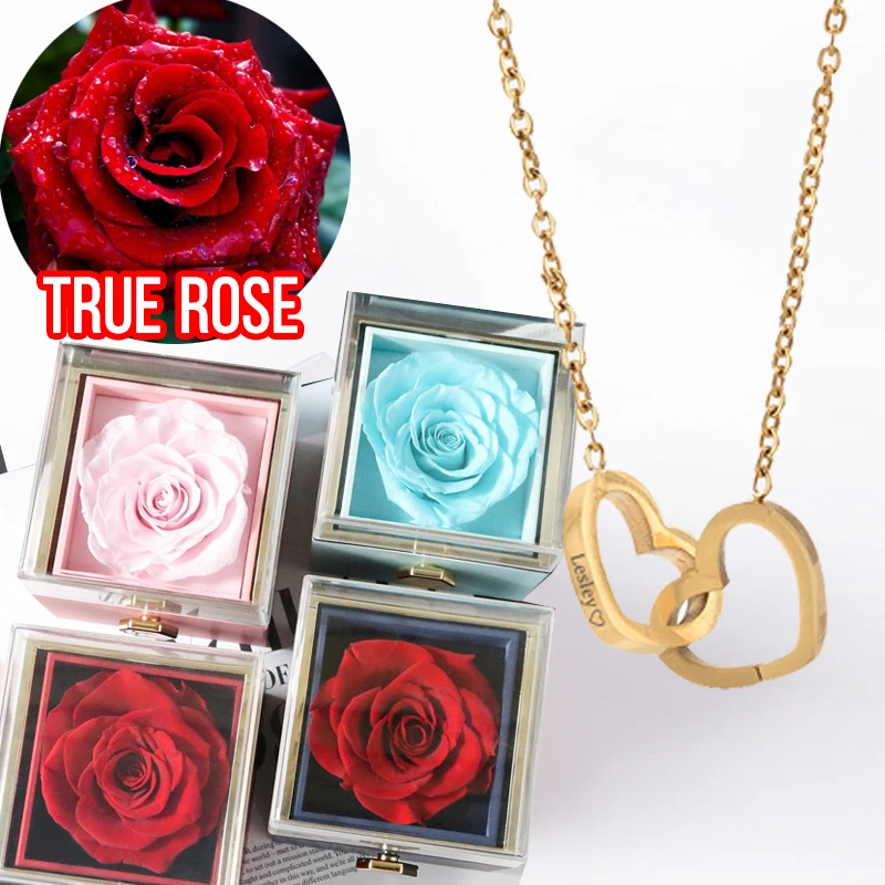 

2023 New Valentine Eternal Rose Jewelry Ring Box Rotate Wedding Pendant Necklace Storage Case for Women Girlfriend