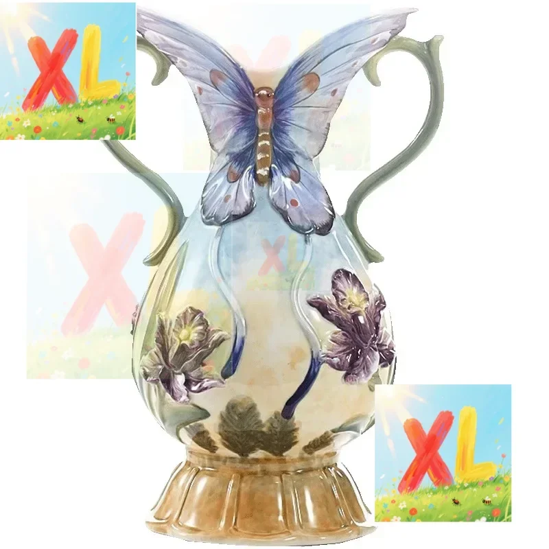 

Butterfly water tank, purple flower insert, ceramic hydroponic vase, water storage flower device, wedding housewarming ceremony,