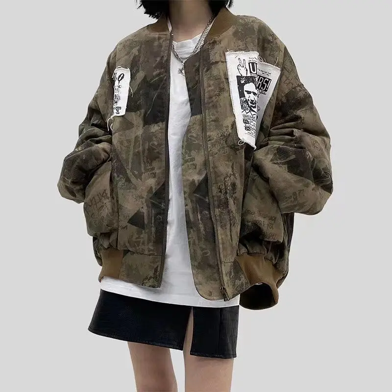 Veste de Baseball Rétro à Manches sulfpour Homme et Femme, Vêtement avec Fermeture Éclair, Style Hip Hop, Y2K, Harajuku, Punk