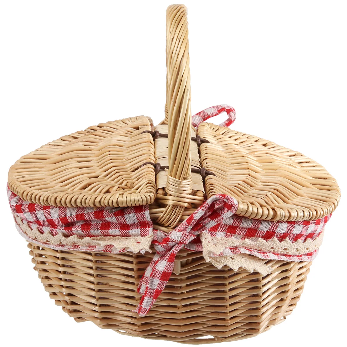 Cesta de Picnic de mimbre de estilo campestre con tapa y Asa y forros para Picnics, fiestas y barbacoas