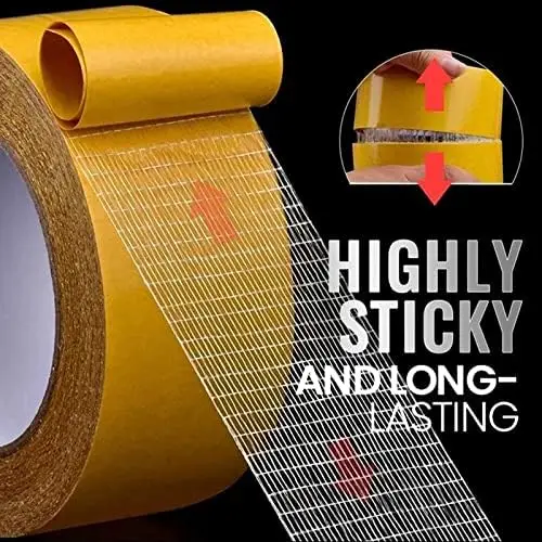 Strong Fixation Double Sided Cloth Base Tape Yellow Mesh Grid Waterproof Traceless High Viscosity Carpet Adhesive Household Tool