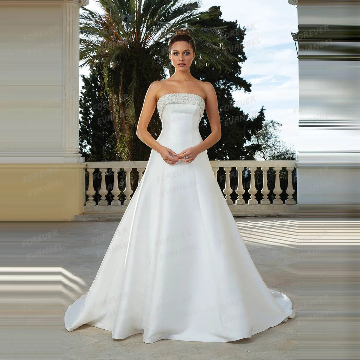 

Simple Wedding Dresses Woman's A Line Bride Gowns Sexy Strapless Shiny Backless Sequined Formal Customized Vestidos De Novia