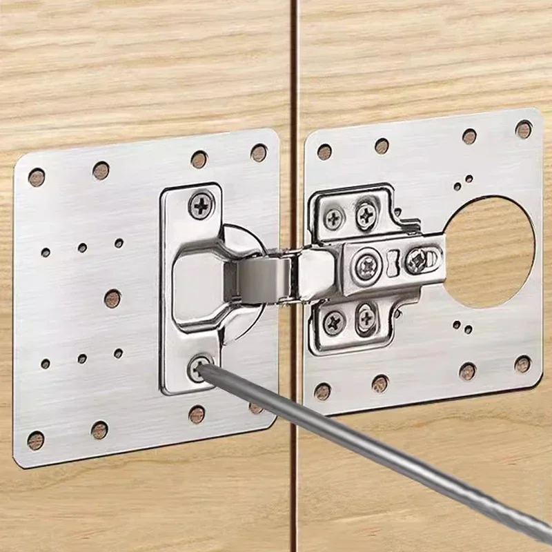 Cabinet Hinge Repair Plate Kits Stainless Steel Door Hinge Mounting Plate with Holes Kitchen Cupboard Furniture Fixing Brackets