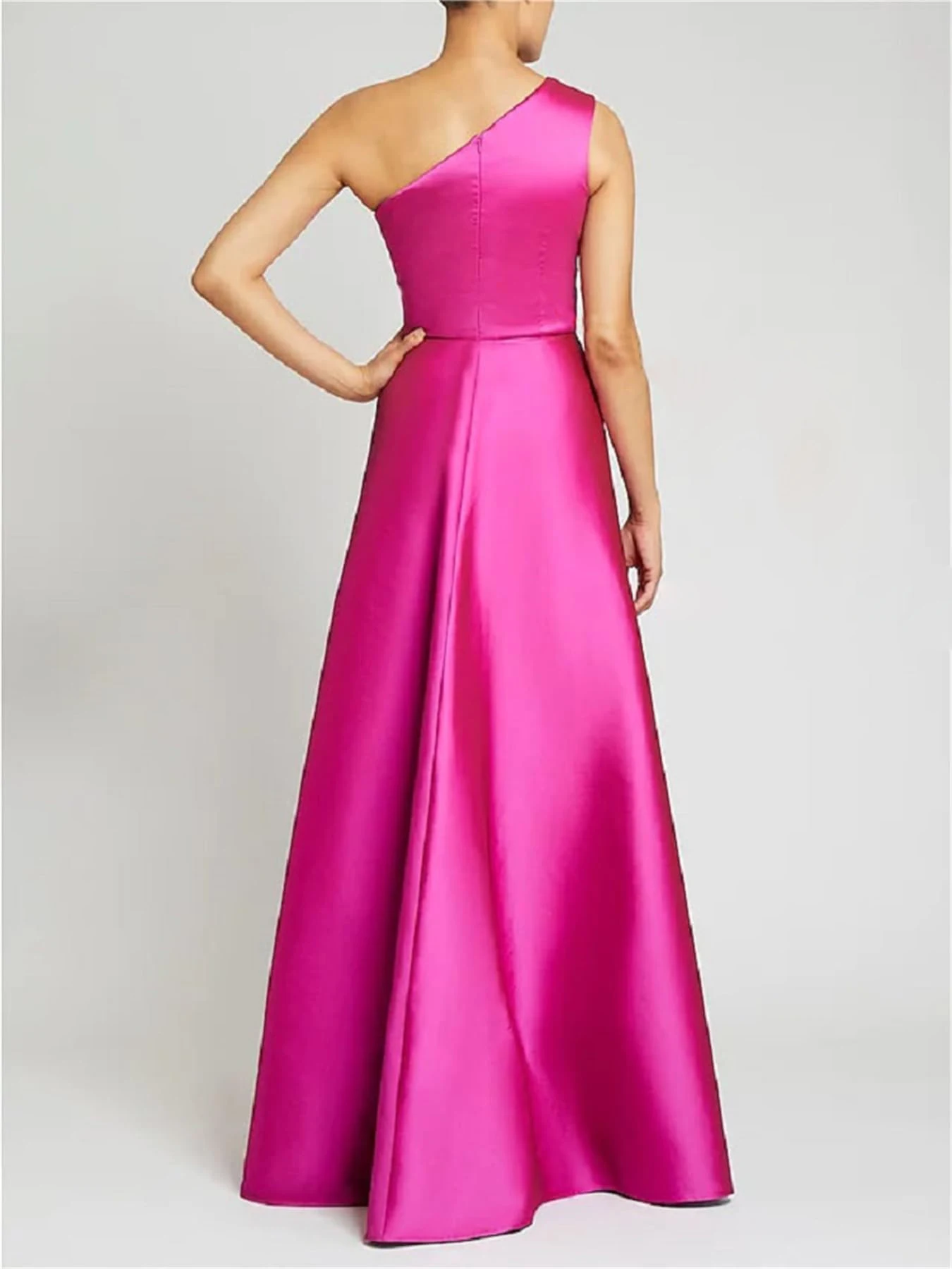 A-line Cold Shoulder Floor-Length Satin Gowns for Banquet Party Vacation Ball Cocktail Party Formal Evening Gowns