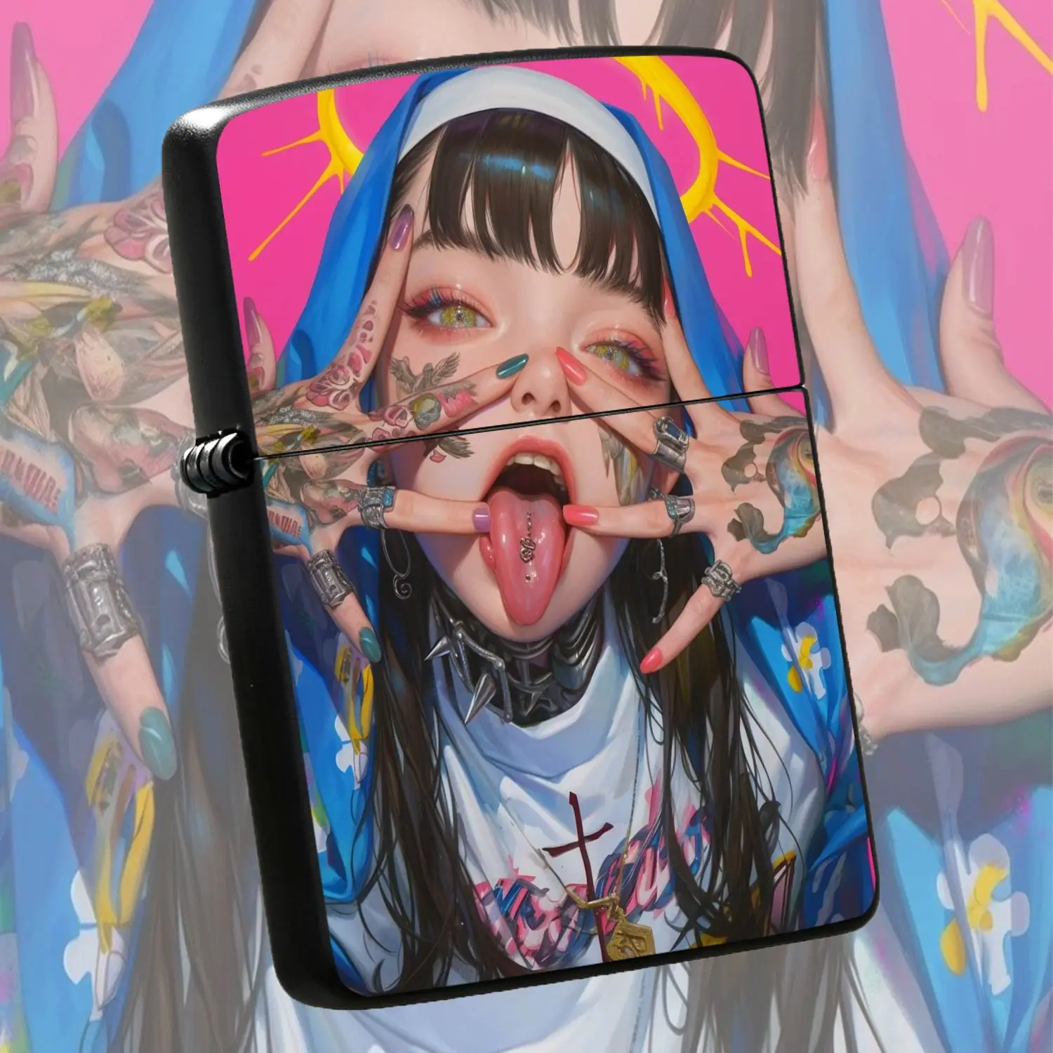 Trendy Cyber Style Graffiti Girl Pattern Lighter, Cool Unique Playful Portable Daily Use Item, Creative Exquisite Gift For Friends And Hobbyists, Practical Delicate Decoration Piece Suitable For All Daily Scenarios A Humorous And Interestin