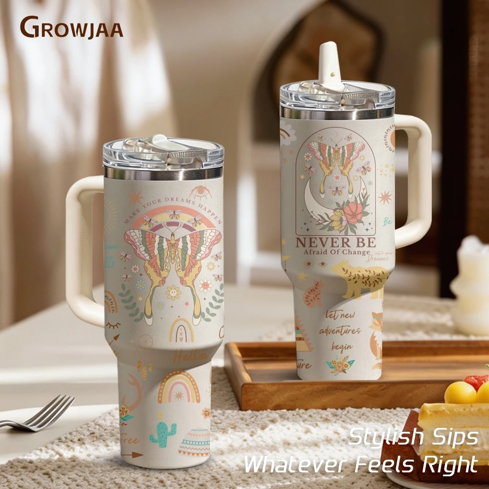 

Gothic Butterfly Boho Quotes Vacuum Flasks 40oz 3rd Gen Vacuum Insulated Tumbler with Handle Straw Lid for Gym Office Travel