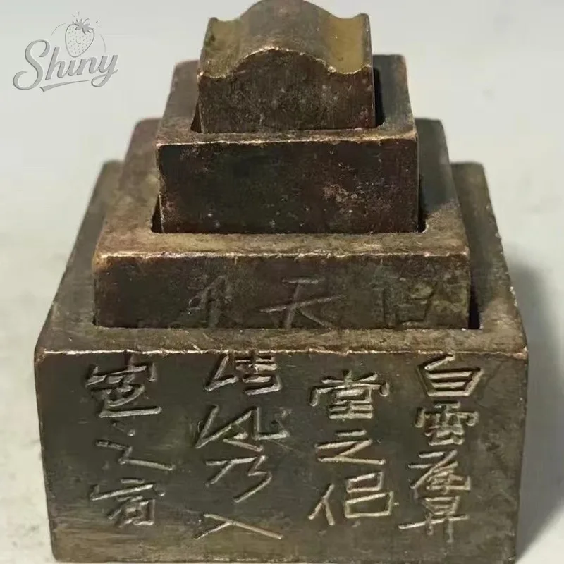 

Set of Four Antique Copper Stamp Sets with Sanskrit Inscriptions for Desktop Display