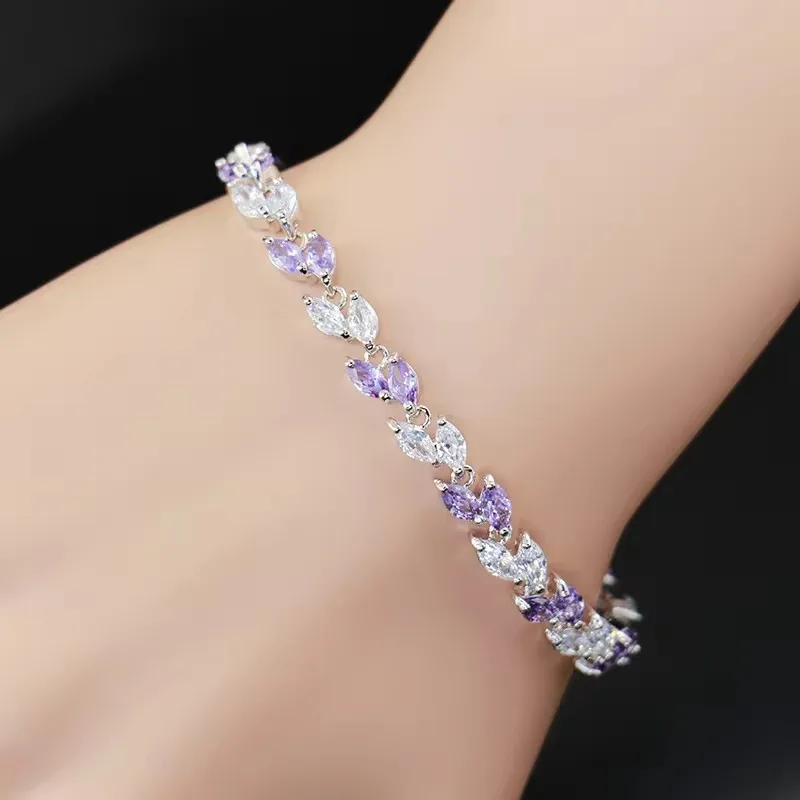 HuiSept Bracelet 925 Silver Jewelry with Zircon Gemstone Luxury Hand Accessories for Women Wedding Bridal Party Gift Wholesale