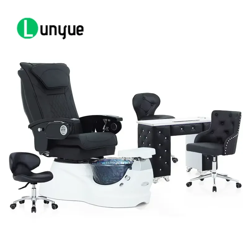 Modern Luxury Pedicure Chair Black Tubeless Swirl Drainage Pump Foot Spa Massage Furniture for Nail Wholesale