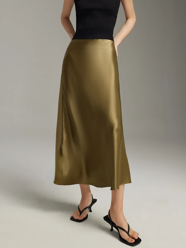 Elegant Skirts for Women Satin High Waisted 2024 New Slim Fit Long Skirt Fashion Temperament Simple Versatile Grey Black Skirts