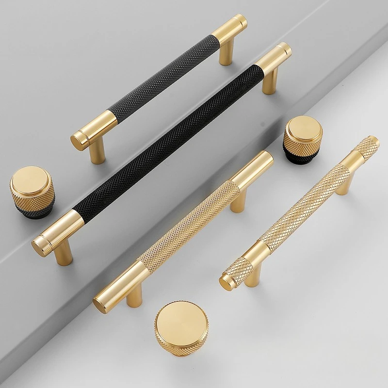 

4pcs Dual-color knurled cabinet door aluminum handle, brushed round tube, gray-black minimalist luxury drawer single-hole pull