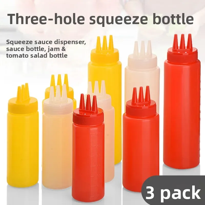 

Бутылка для варенья с тремя отверстиями, бутылка для салата, пластиковая бутылка для соуса, горшок для выдавливания соуса, горшок для соуса