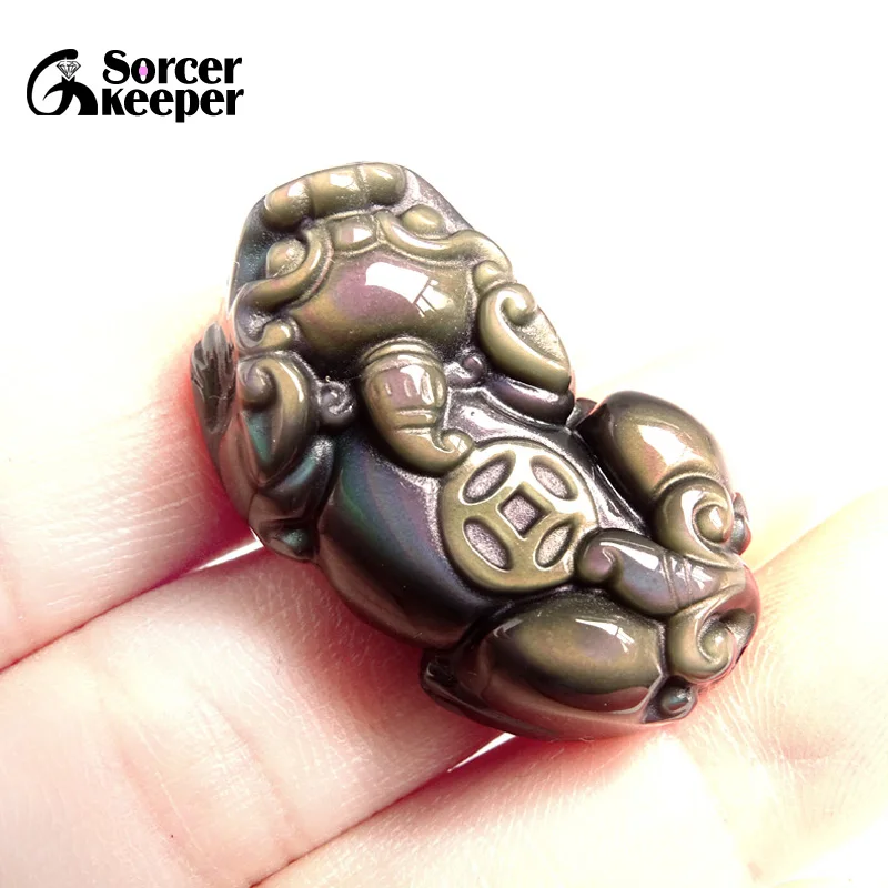 100% Real Natural Rainbow Obsidian Carved Brave Troops Amulet Lucky Pendant Necklace Fashion Animal Crystal Jewelry Beads BS10