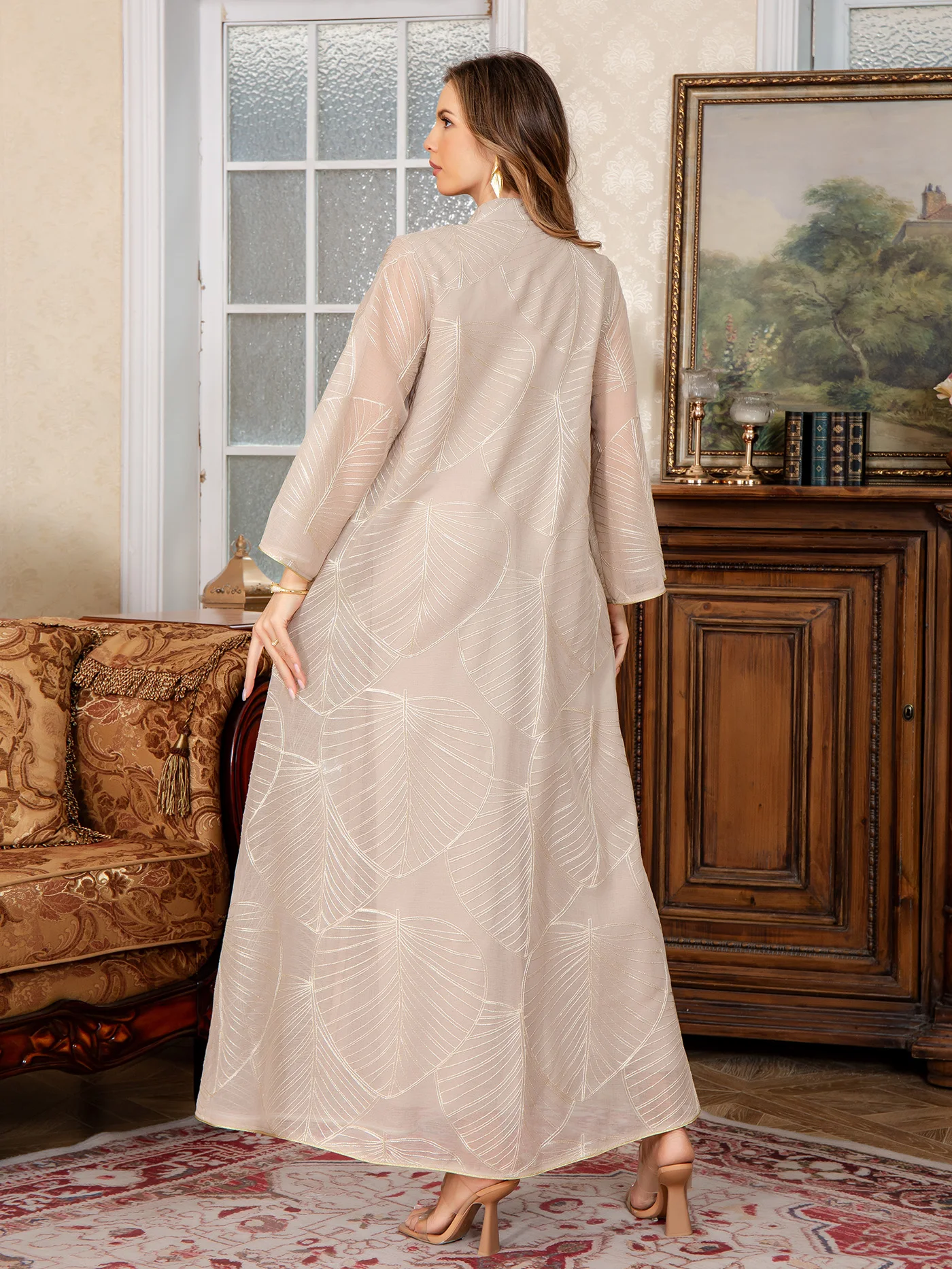 Nowa bliskowschodnia muzułmańska suknia damska, luźny krój, materiał bez rozciągania, elegancka, wysokiej jakości, haftowana koronka, sukienka w stylu Dubajskim, arabska sukienka, abaja.