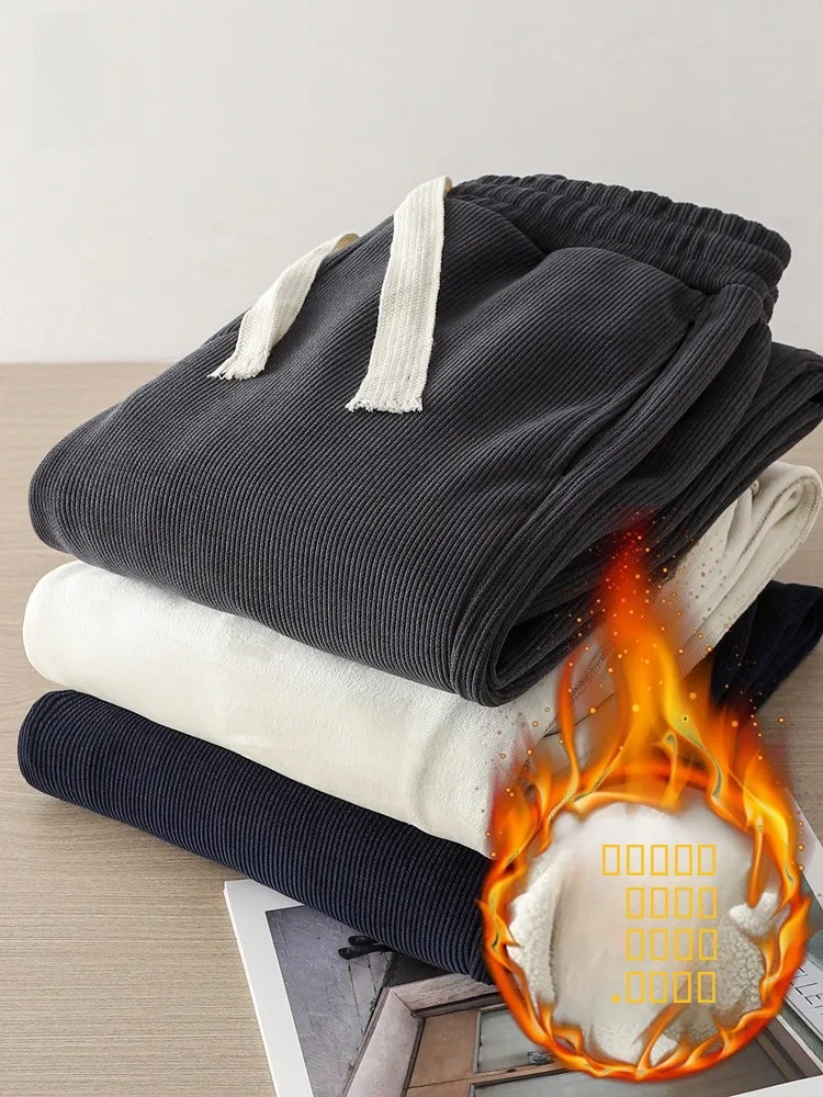 

Thiened American Sle Corduroy Pants Men's Casual Sports Sweatpants Autumn Winter Fce Lined Thiened Straight Leg Pants