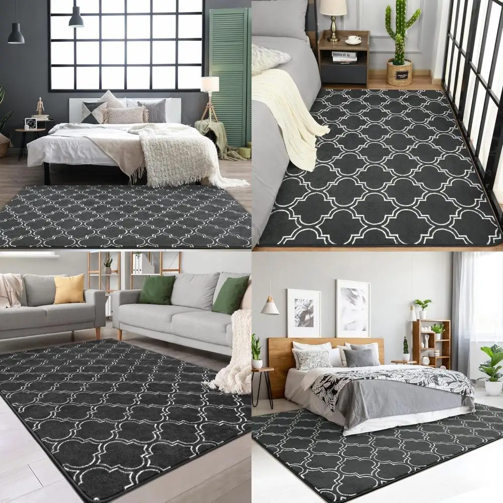 

5x7 ft Grey/White Geometric Memory Foam Rug for Bedroom, Living Room, Kids' Playroom, and Nursery