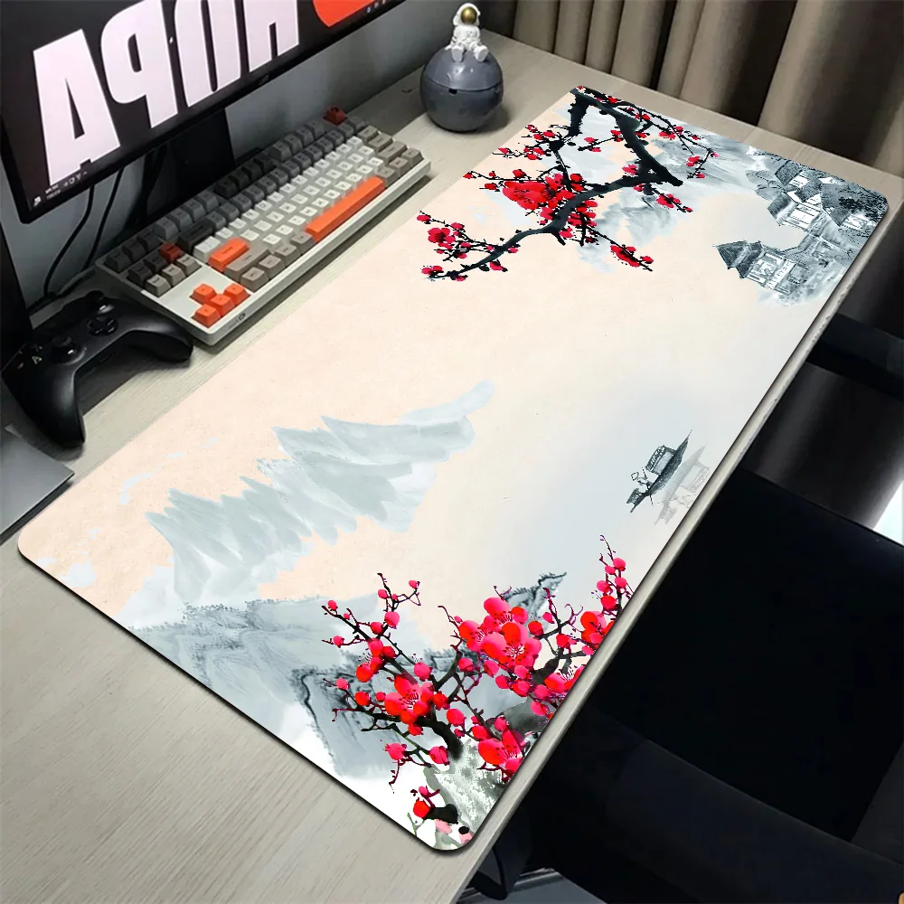 Landscape Painting China Cherry Blossom Mousepad With Pad gaming accessories Prime Gaming XXL Keyboard Pad Stitch Padding Mat