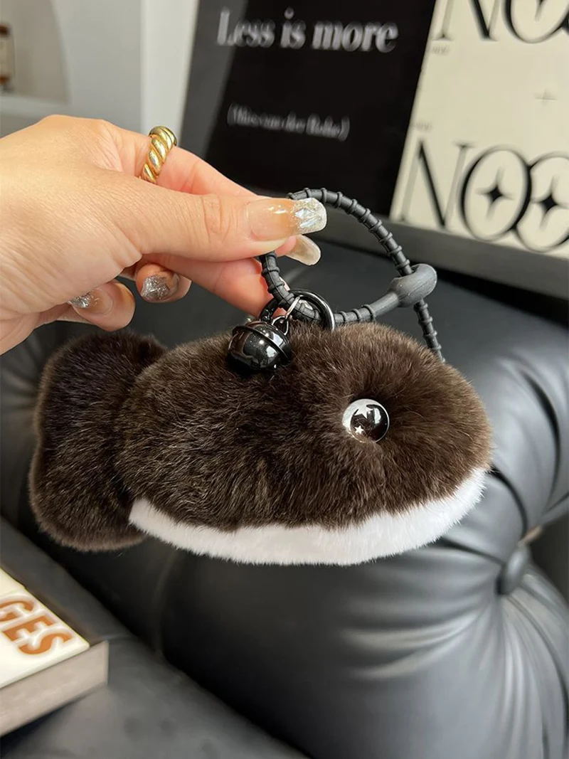 Cute Real Otter Rabbit Fur Small Fish Car Keychain Pendant Plush Toy Doll Backpack Hanging Decoration Keychain