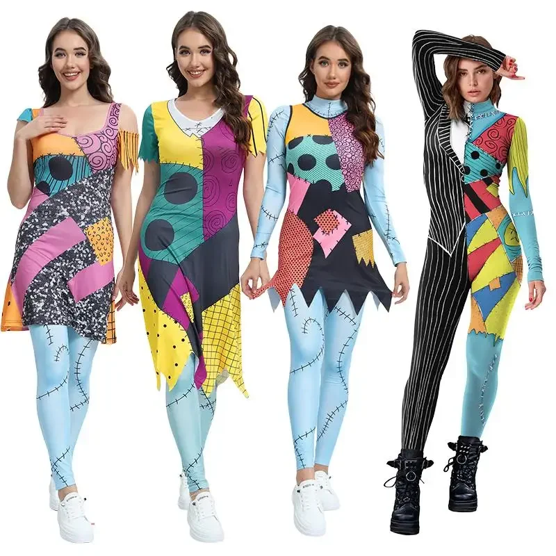 Halloween Sally Suit Cosplay Costume Anime Movie Bodysuit Spandex Jumpsuit Party Carnival Leggings Day of The Dead Zentai Set