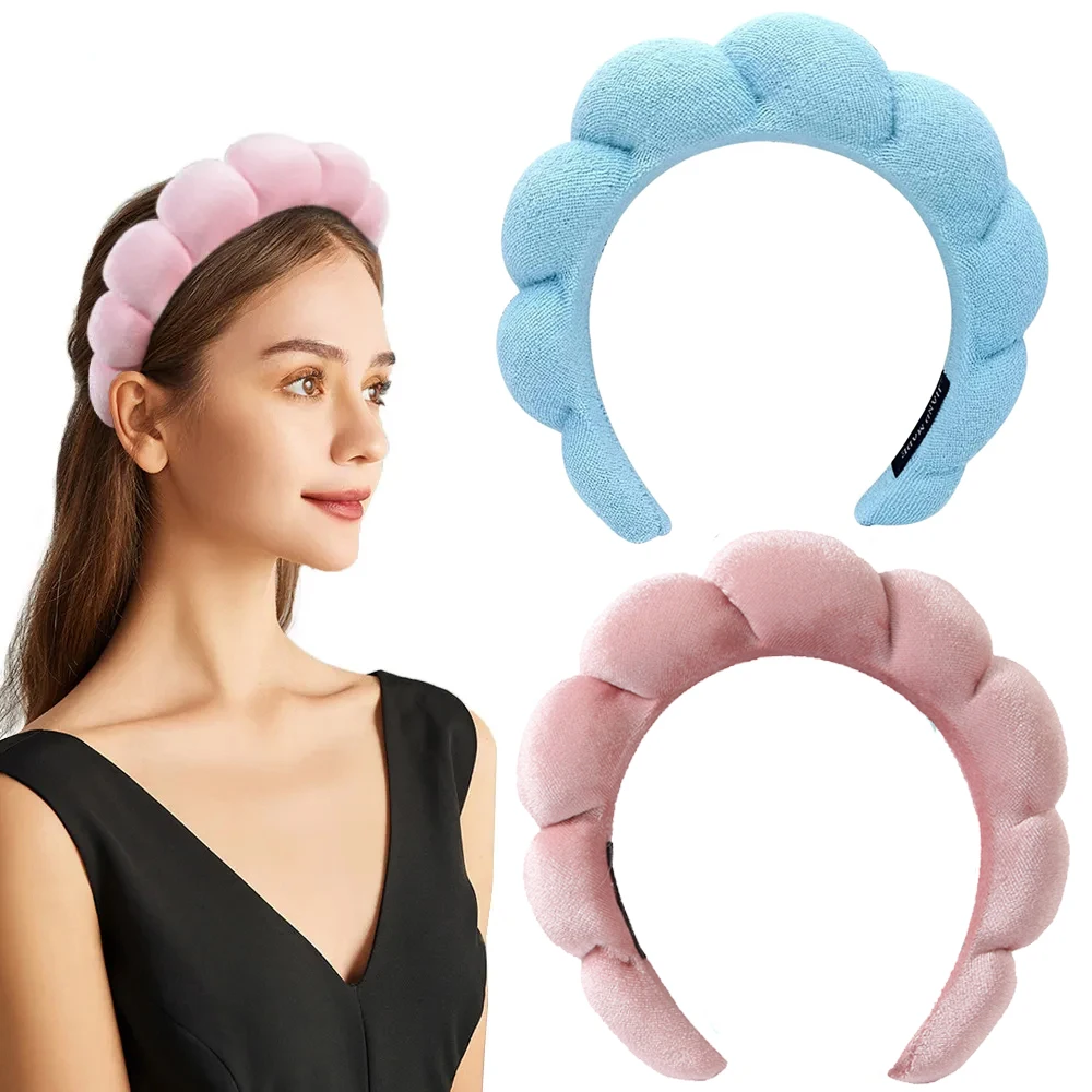 Sponge Headbands for Women Girls Puffy Hair Band Makeup Bubble Terry Cloth Co Spa Retro Hairband Women Hair Accessories Headwear