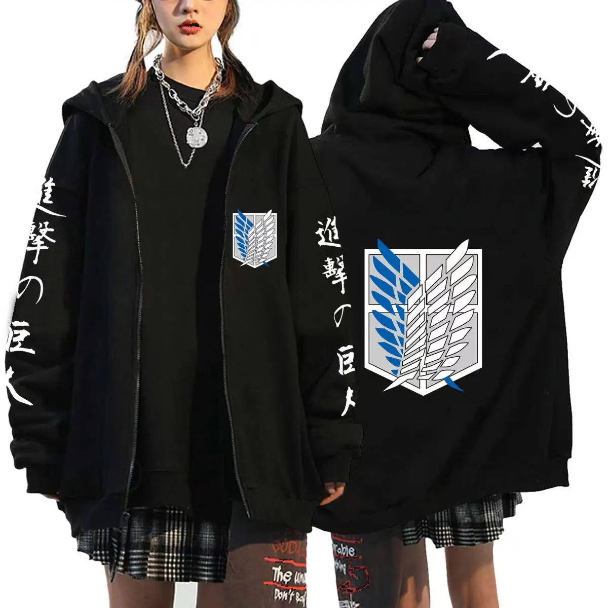 Attack On Titan Zip Hoodie Japanese Anime Hingeki No Kyojin Graphic Sweatshirt Pullover Casual Hooded Streetwear Tops Unisex