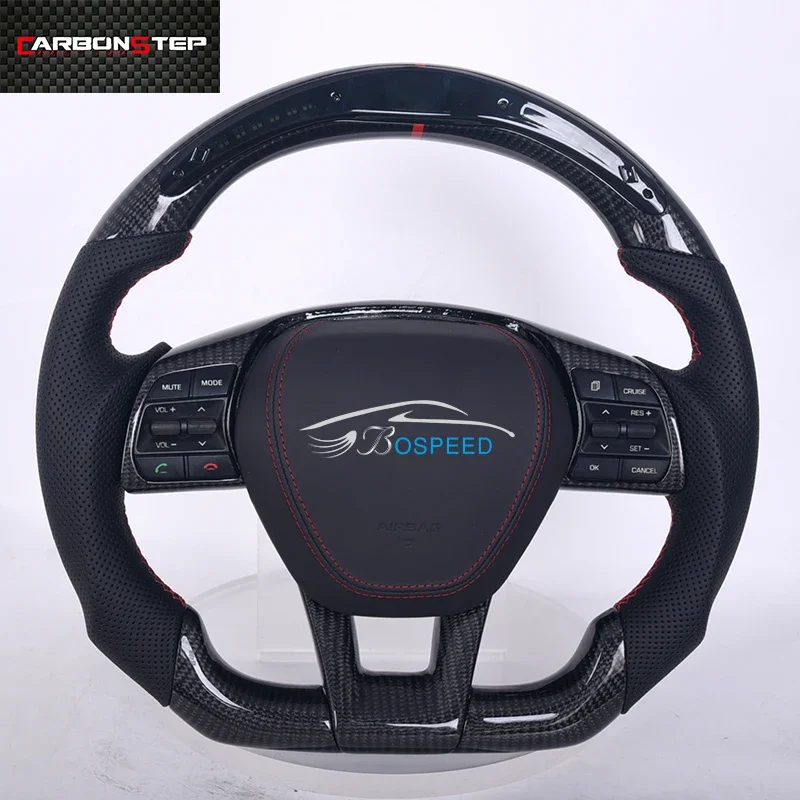 Car Interior Accessories Leather Carbon Fiber Steering Wheel With LED For Sonata