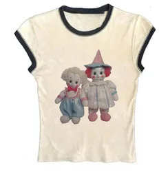 Y2k Crop Top Harajuku Clown Printed Baby Tee Aesthetic Harajuku Tshirt Hip Hop EMO Girl Vintage Summer Punk Graphic Short Sleeve
