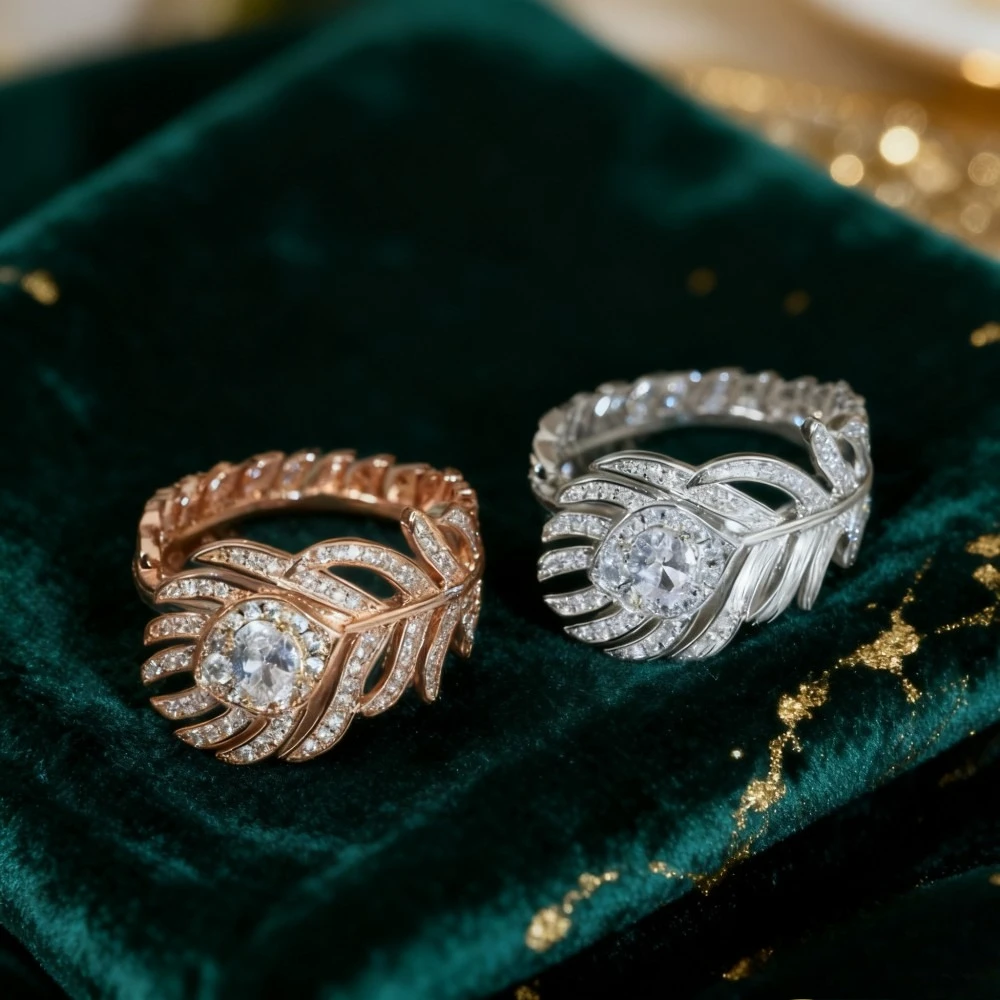

2025 trendy accessories Jewelry For Women Rose Gold Feather Design Rings Wedding Jewelry Engagement Classic Ring Friendship
