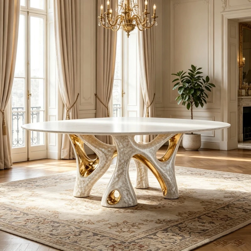 Modern style rectangular fiberglass dining table with electroplated crack texture base