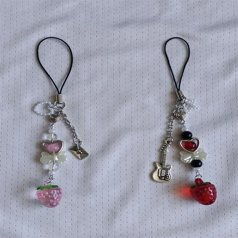 Nana & Hachi Matching Phone Charms Red Pink Strawberry Bow Phone Accessory Anime Inspired Y2k Keychains