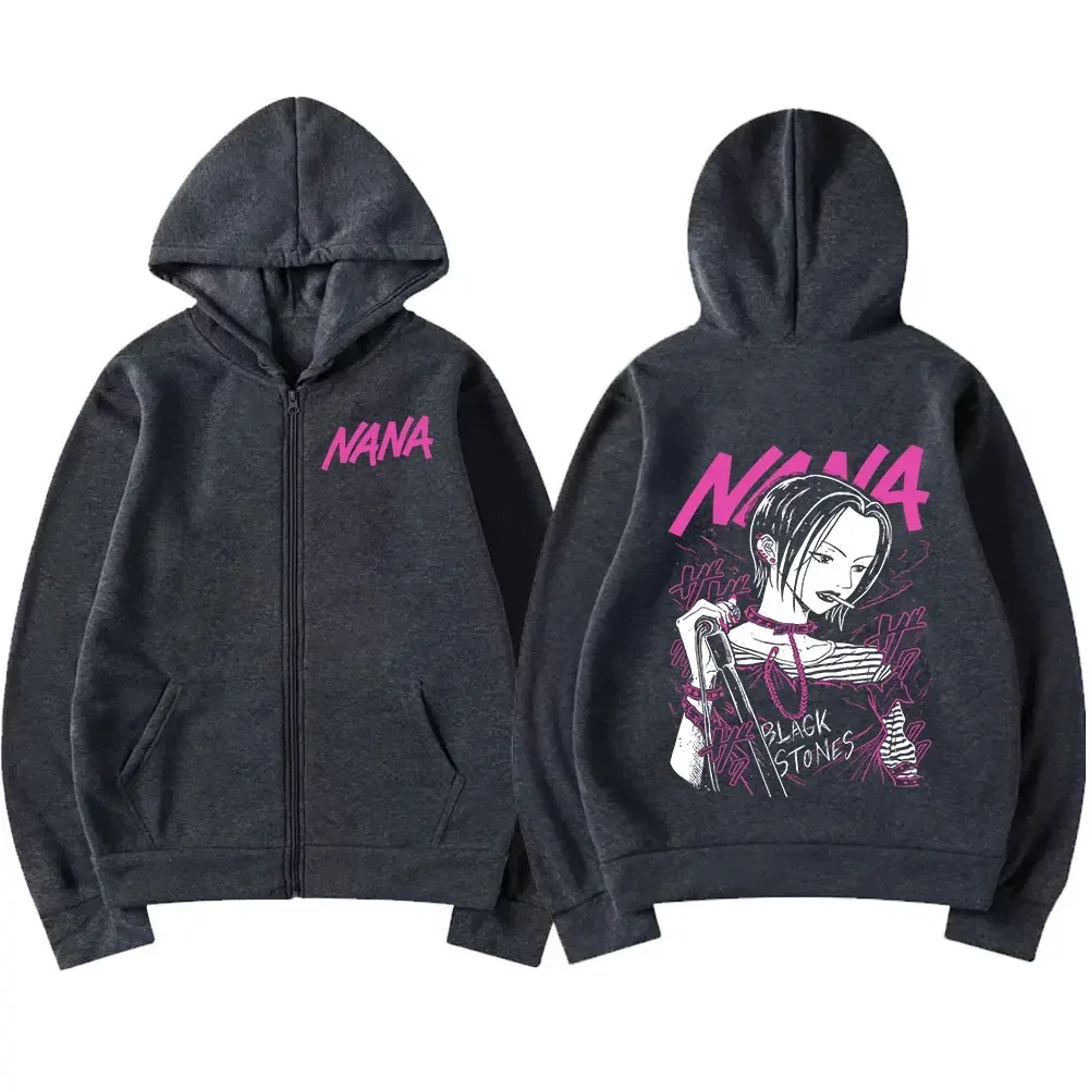 Anime Zipper Hoodie Jacket for Men and Women, Casual Oversized Sweatshirt, Vintage Zip Up Coats, Nana Osaki, Hot