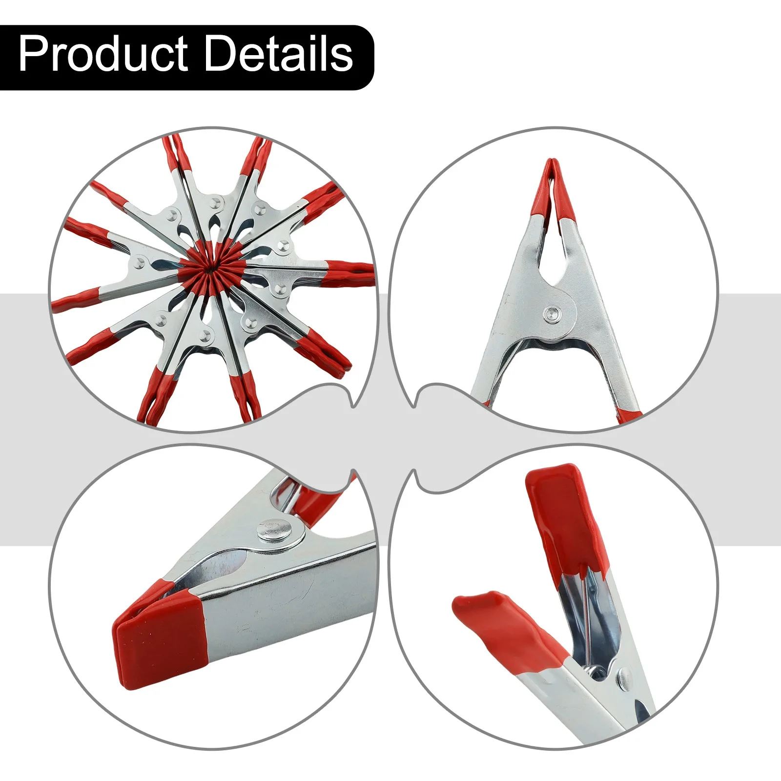 3.93*0.7'' Heavy Duty Spring Clamps Red And Silver Colors Rubber Pads For Safety Multi-purpose Use 12 Pack Set