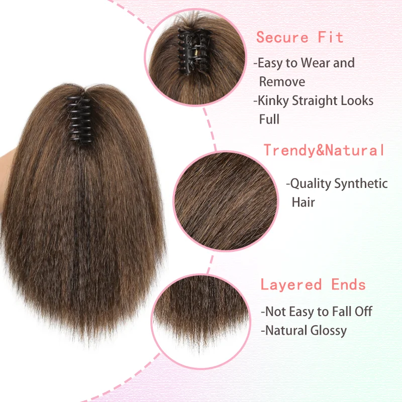Extensión de cola de caballo recta rizada Yaki sintética de 12 pulgadas para mujeres - Clip grueso esponjoso sintético en extensiones de cabello de cola de caballo
