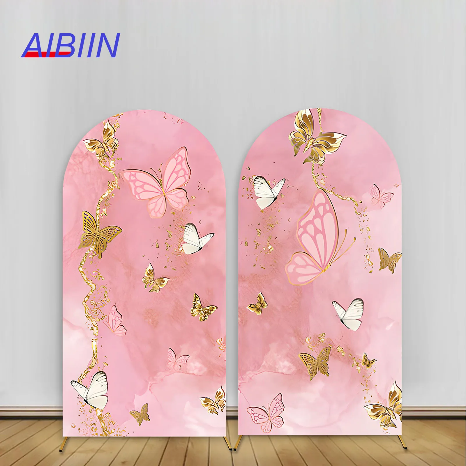 AIBIIN Butterfly Arch Backdrop Cover Pink Princess Girl Marble Texture Photography Background Cake Birthday Party Decorations