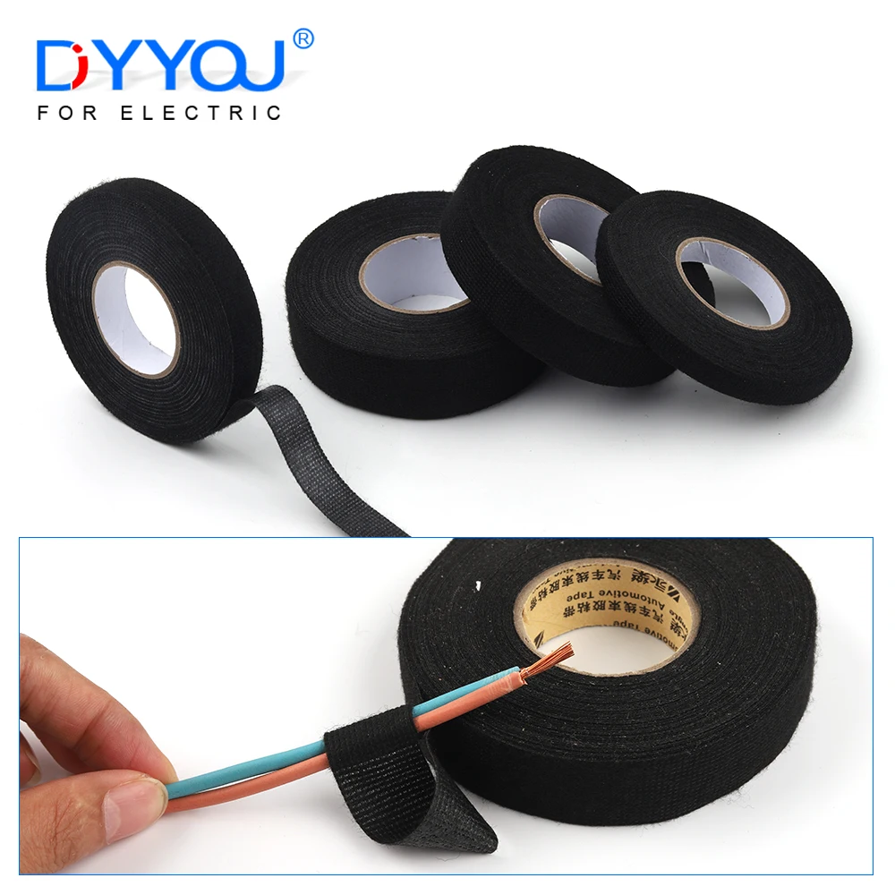 15M 9/15/19/25/32MM Heat-resistant Adhesive Cloth Fabric Tape For Automotive Cable Tape Harness Wiring Loom Electrical Heat Tape