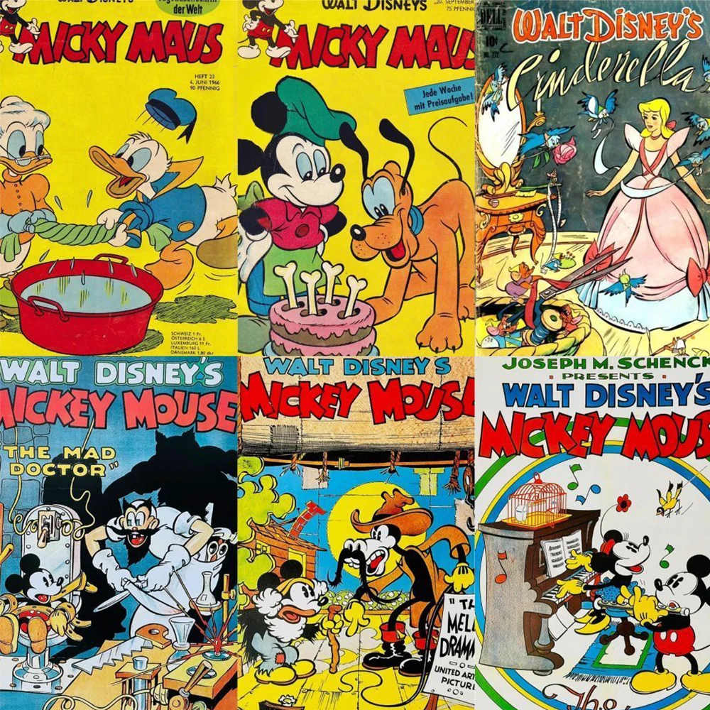 Pegatinas de póster de Anime de Disney Retro, pegatinas de dibujos animados de Mickey Mouse, Alice Chip n Dale, calcomanías para diario, papelería