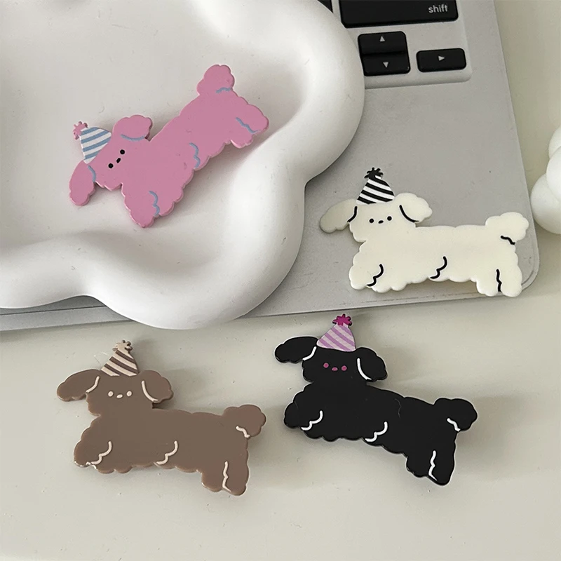 Presilha de cabelo acrílica de cachorro fofo de desenho animado para mulheres meninas grampos de cabelo de animais personalidade doce presilhas franja acessórios de cabelo