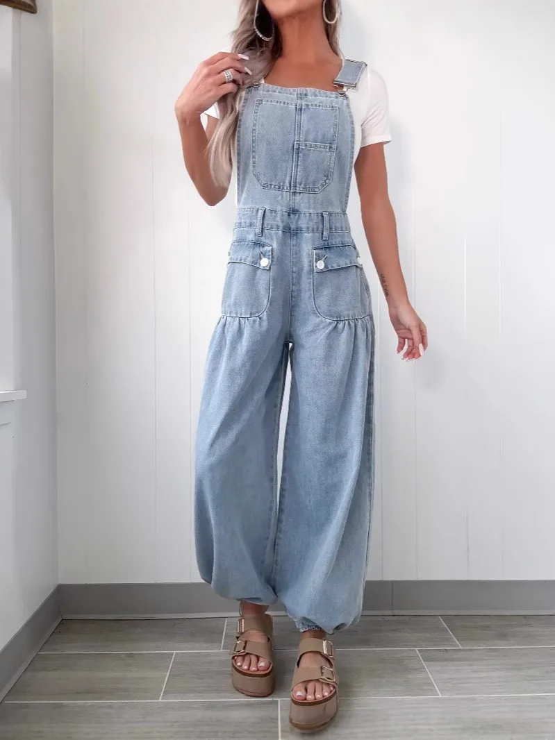 

Autumn Women's Clothing Loose Denim Overalls For Woman Streetwear Style Medium Weight Cotton Long Jumpsuit