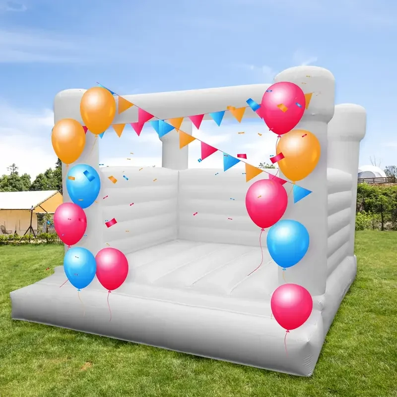 Bounce House  White Inflatable With Blower 100% PVC White Jumping Bouncy Castle Jumper For Birthday Party Backyard Kids Gifts