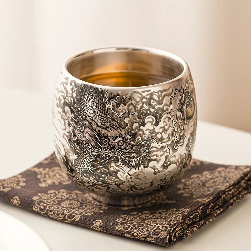 100ML Ink Dragon Play Beads 999 Sterling Silver Porcelain Tire Lver Tea Cup Kung Fu Tea Set Master Cup TeaCup Personal Cup