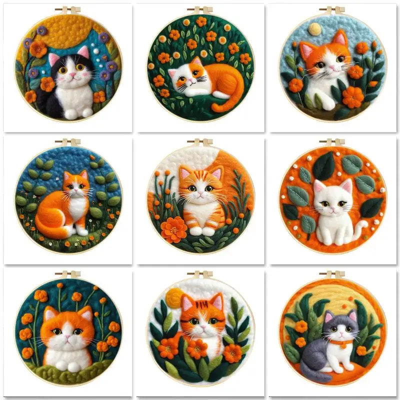 

GATYZTORY Wool Felt Painting Kit DIY Cat Animal Kit 20x20cm Frame Wool Felting Painting Craft Kits for Adults Home Decor